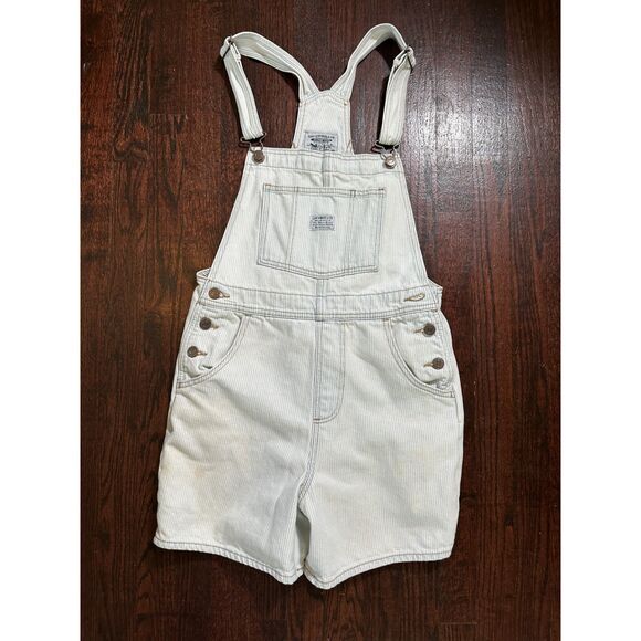 Vintage Levi Strauss & Co Light Wash Striped Shortalls Size Small - Picture 1 of 11